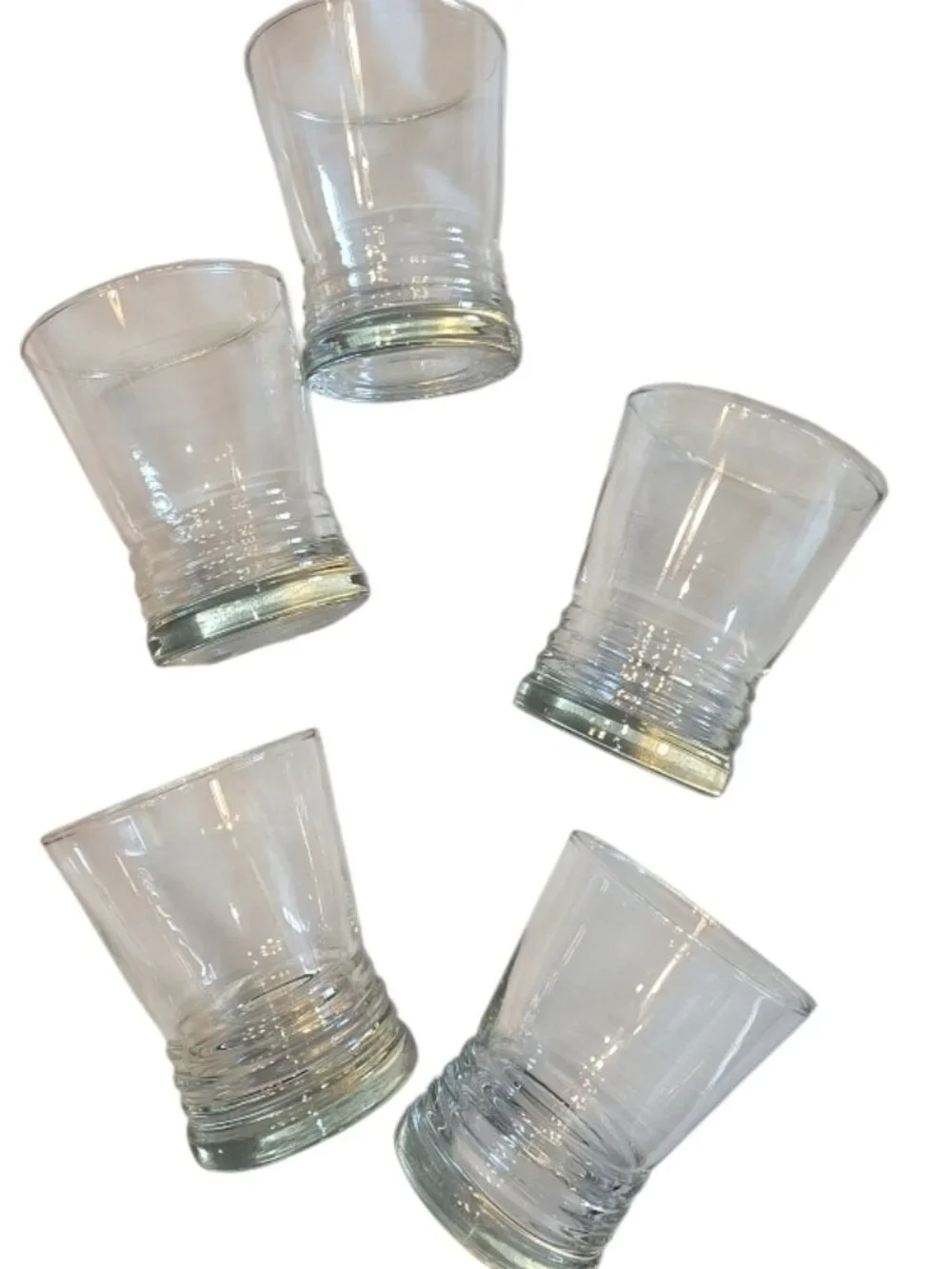 Glass Tumblers Set of 5 Ribbed Bottom Clear Drinkware Bar Water Glasses